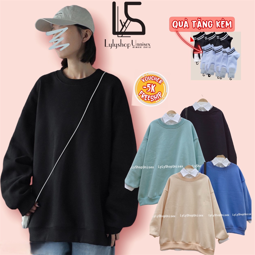 Áo nỉ Sweater nam nữ LylyshopUnisex, chất vải nỉ lót bông oversize dáng rộng phong cách unisex không kèm sơ mi