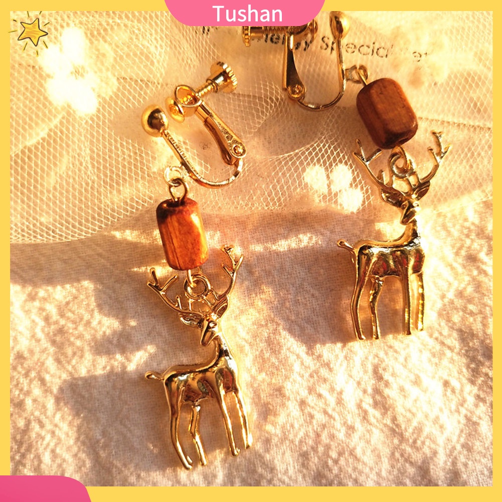 TUSH_Cute Women Elk Dangle Drop Ear Stud Clip On Earrings Christmas Jewelry Gift