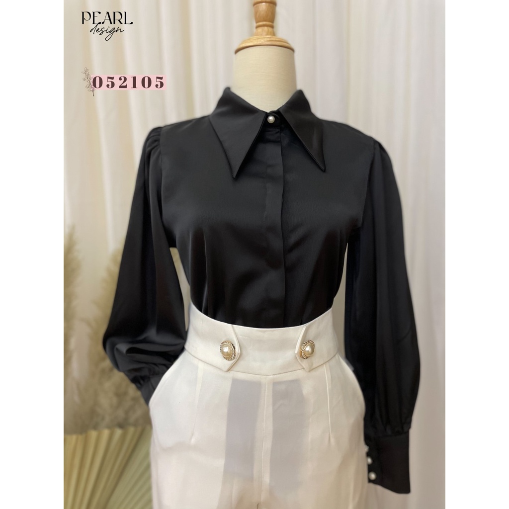 Áo sơ mi trắng nữ công sở basic lụa đẹp bồng cổ đức cao cấp Pearl Design 052105 | BigBuy360 - bigbuy360.vn
