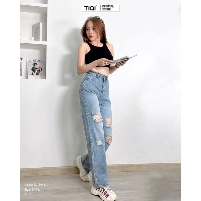 M2479-QUẦN JEAN XANH ỐNG RỘNG RÁCH SIU HOT | BigBuy360 - bigbuy360.vn