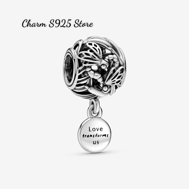 charm pan chuồn chuồn love us bạc s925 cao cấp