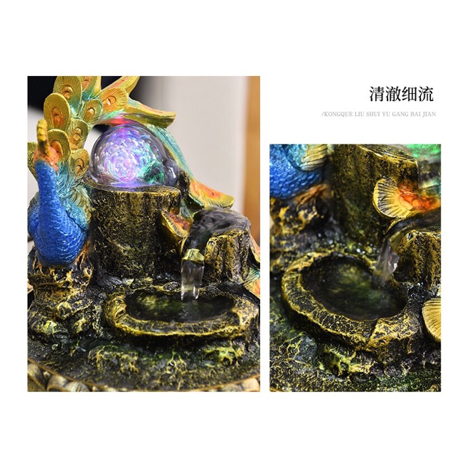 Thác nước phong thủy Chim Công May Mắn Hạnh Phúc