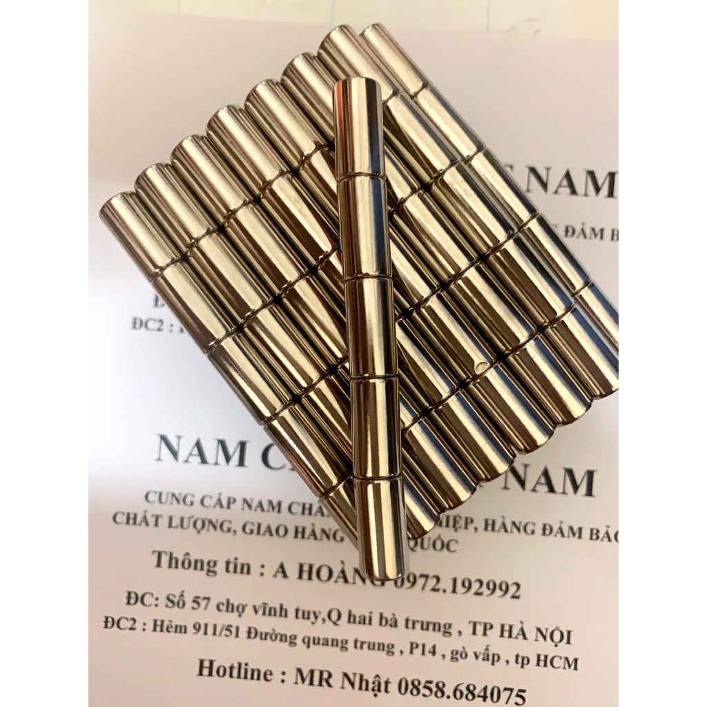 Nam châm  đất hiếm hình trụ tròn 10x20 mm , nam châm trắng vĩnh cửu lực hút mạnh