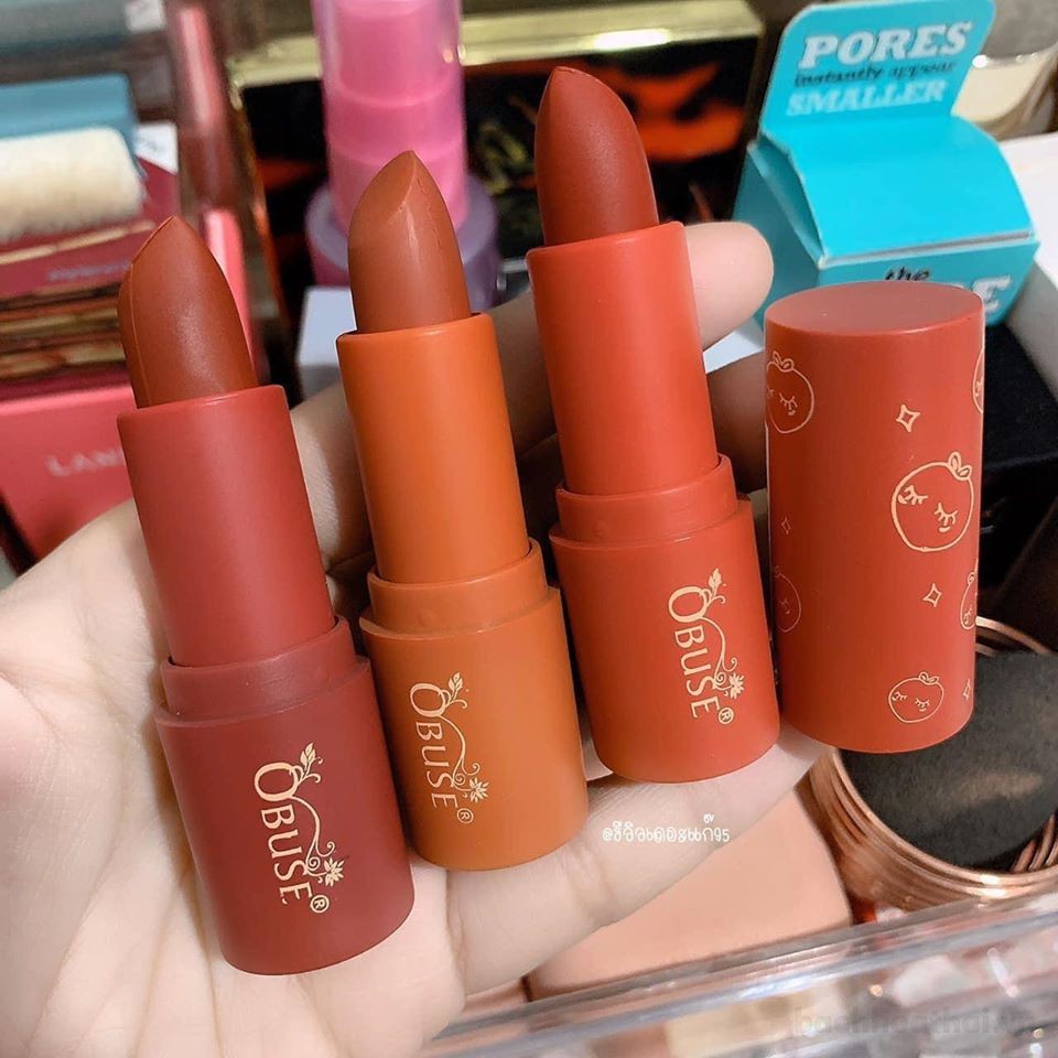 Bộ 3 Soņ sáp lì Obuse Peachy Lip Matte &amp; Silky Thái Lan