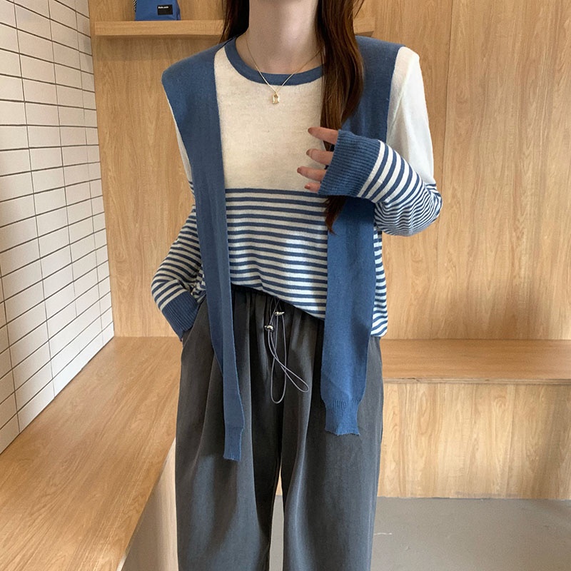 Áo len ZHELIHANGFEI tay dài họa tiết kẻ sọc thời trang dễ phối đồ cho nữ