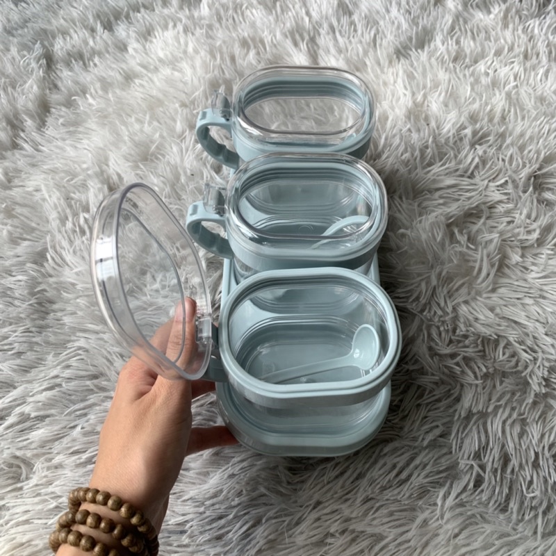 Set 3 hộp đựng gia vị trong suốt có thìa hokori, hũ đựng gia vị