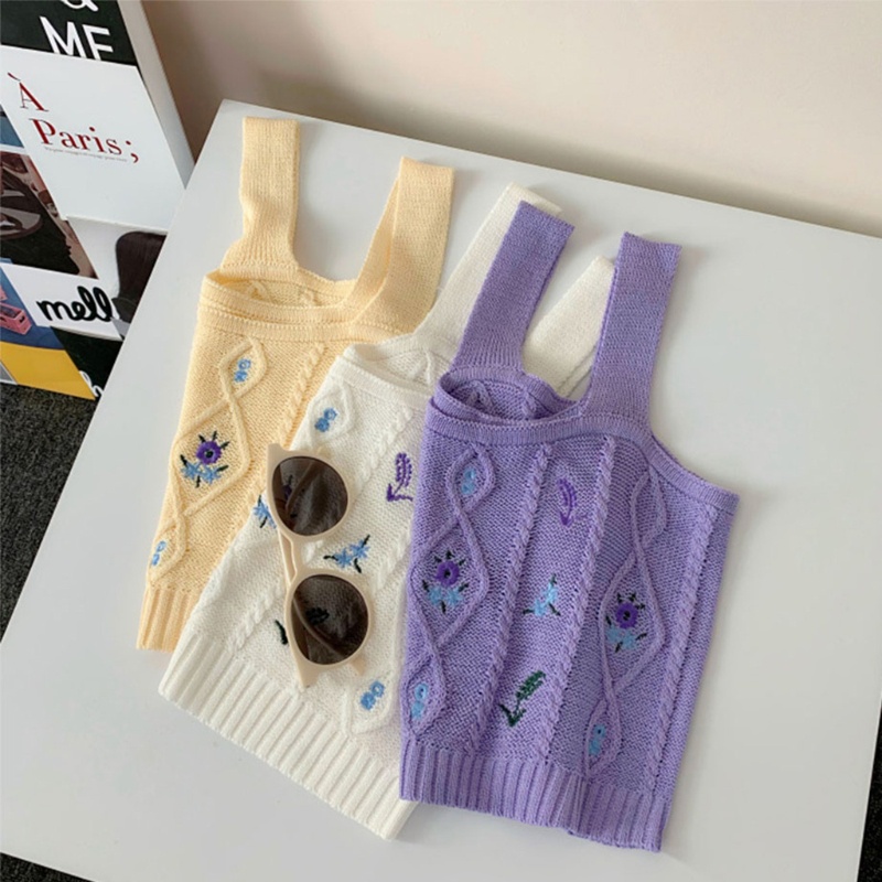 Áo Croptop Dệt Kim Thêu Hoa Phong Cách Boho Thời Trang Mùa Hè Cho Nữ