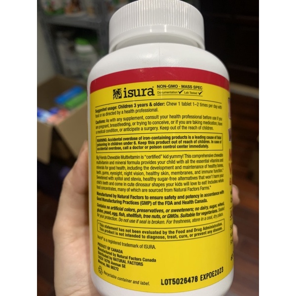 Kẹo ngậm dinh dưỡng tổng hợp Big Friends vị berry cho bé từ 3tuổi - Natural Factors (Canada)