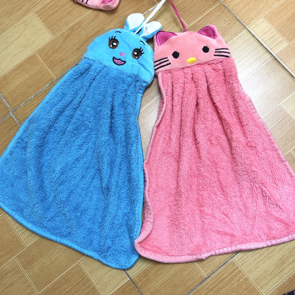 Khăn lau tay nhà bếp có móc treo tường cotton thấm hút tốt hello kitty thỏ freeship