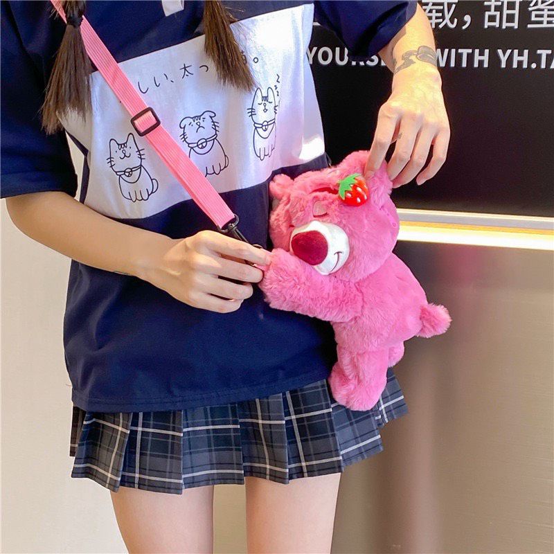 Túi đeo vai hình Gấu dâu hoạt hình dễ thương cho bé gái