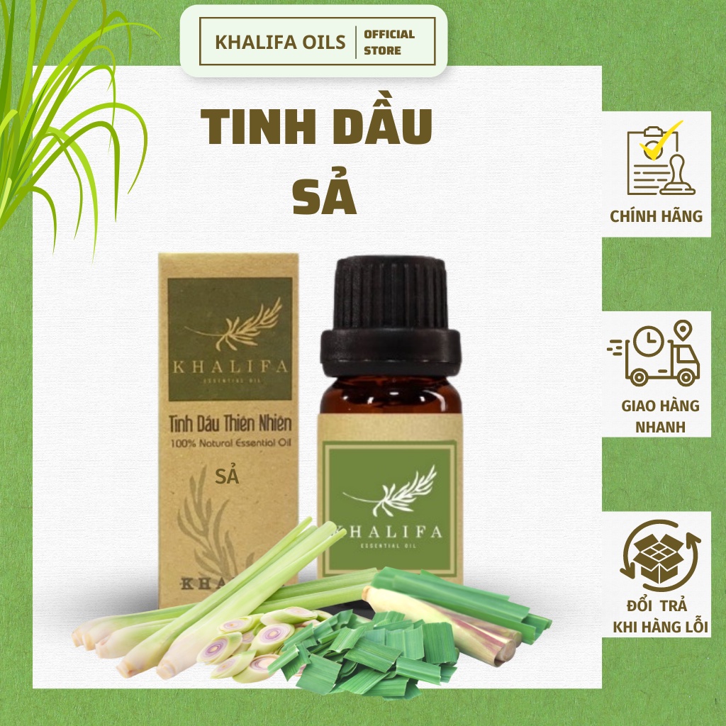Tinh Dầu Sả Java Nguyên Chất Khalifa 50ml Tốt Cho Da Giảm Stress Khử Mùi Chống Say Xe Hàng Chính Hãng