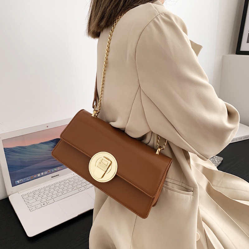 Túi xách IELGY đeo vai màu đen gắn dây xích kiểu cách cổ điển cho nữ