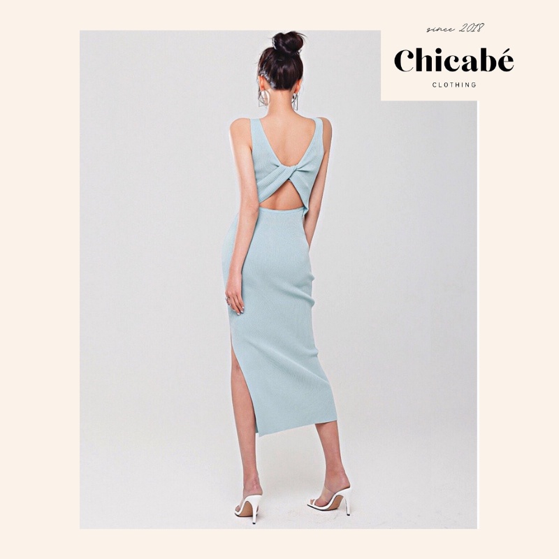 Váy body len tăm xẻ tà xoắn lưng mặc được 2 kiểu trước sau hàng order Taobao ( sẵn đen )