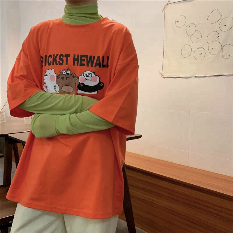 Áo thun 𝑭𝒓𝒆𝒆𝒔𝒉𝒊𝒑 Áo phông form rộng dáng Unisex L27, mặc lớp, nhóm, cặp in hình GẤU chữ STICKST HEWALL màu cam.