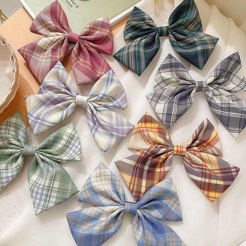 Kẹp Tóc Nơ Lớn Họa Tiết Kẻ Sọc Phong Cách Lolita Nhật Bản Dành Cho Nữ