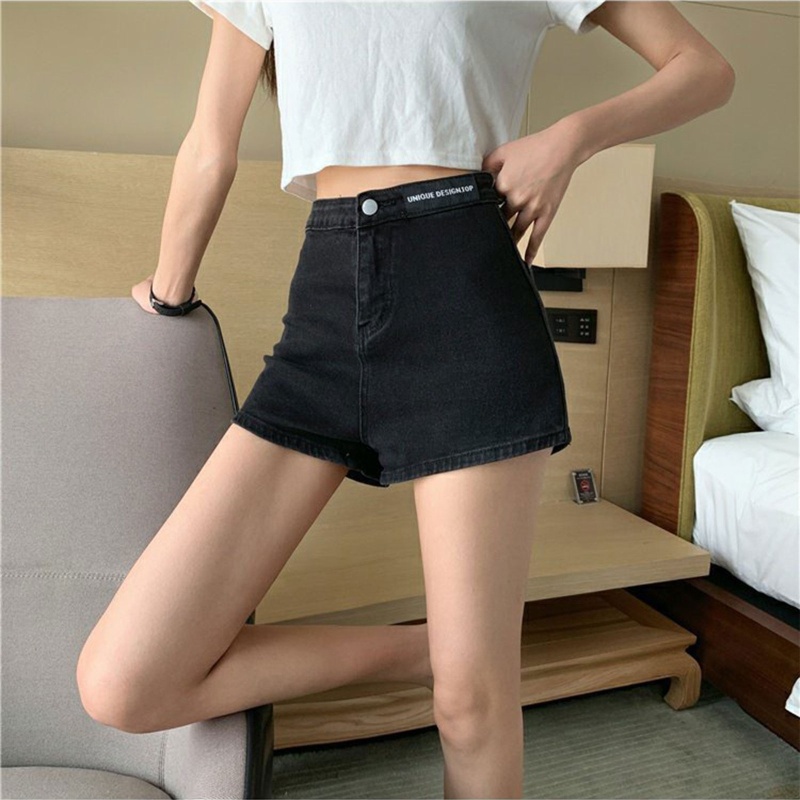 Quần Short Jean Chữ A Lưng Cao Màu Sắc Đơn Giản Cho Nữ