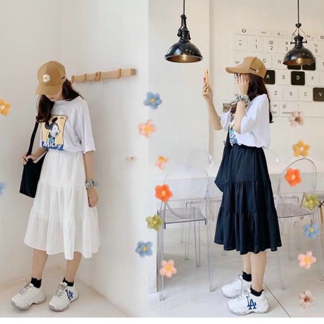 Chân váy xoè dài có lót trong lưng chun xinh xắn