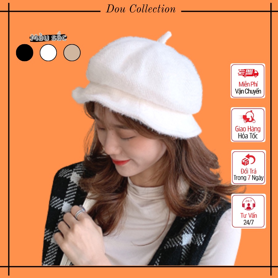 Mũ beret trơn unisex, Mũ nồi giả len Ulzzang có dây rút thời trang thu đông phong cách nhật bản - Mã NL002