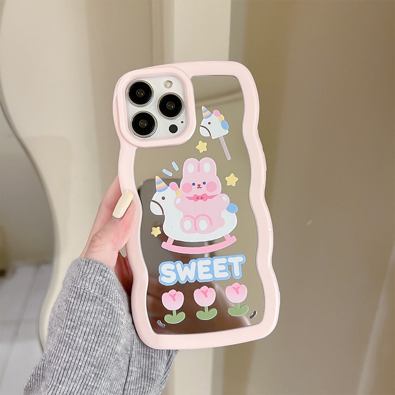 Ốp Điện Thoại Họa Tiết Ren Tráng Gương Màu Hồng Cho iphone13 12Pro 11 6 7 8 plus