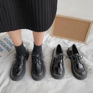 (ORDER) Giày ulzzang đế cao da bóng buộc dây