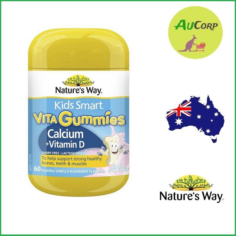 Kẹo dẻo Nature's Way Kids Smart VITA Gummies Calcium + Vitamin D - ÚC - 60 viên - Bổ sung Canxi và vitamin D cho trẻ