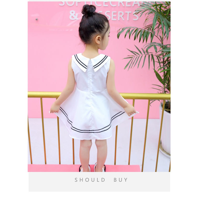 3 - Váy đầm bé gái cổ hải quân điệu đà màu trắng - HG055