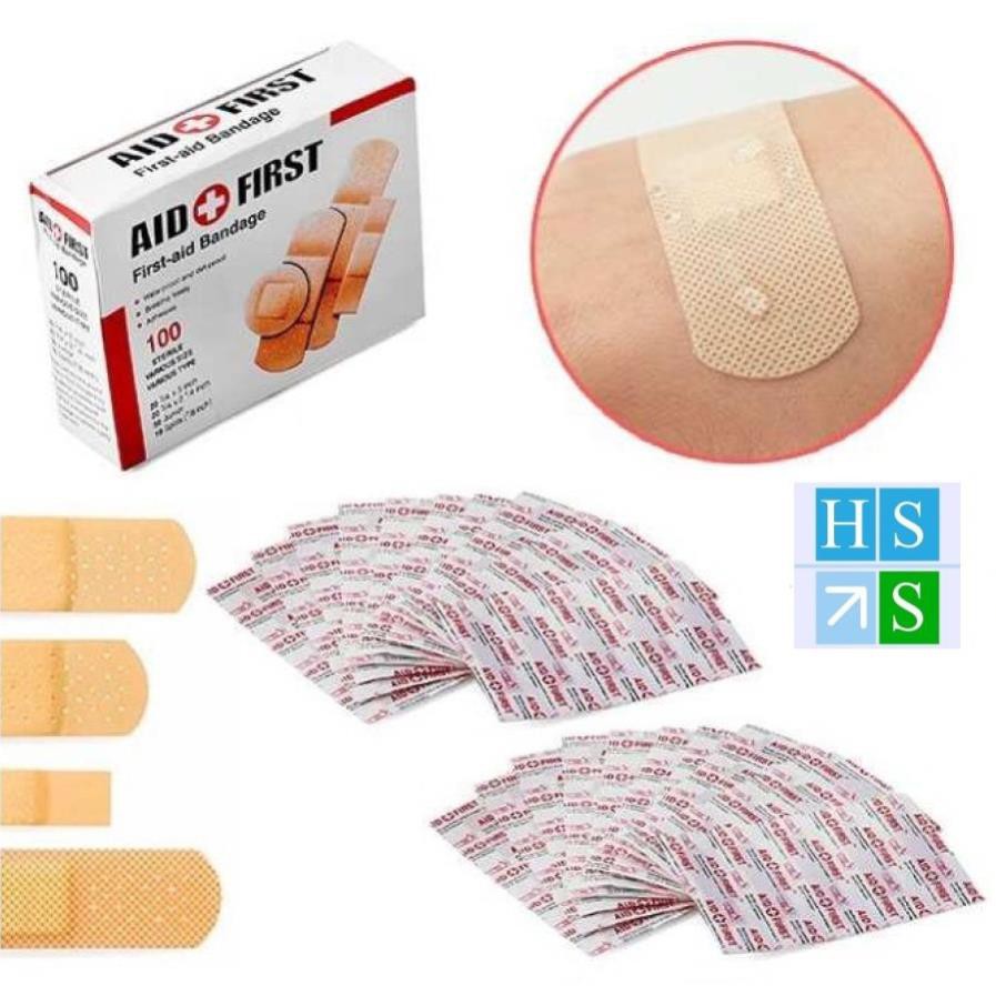 Hộp 100 miếng Băng y tế cá nhân AID FIRST - Băng chống nước và tiệt trùng - HS Shop Hà Nội