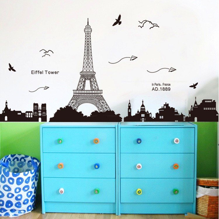 Decal dán tường - Giấy dán tường - Eiffel tower - scenedecal - KK049