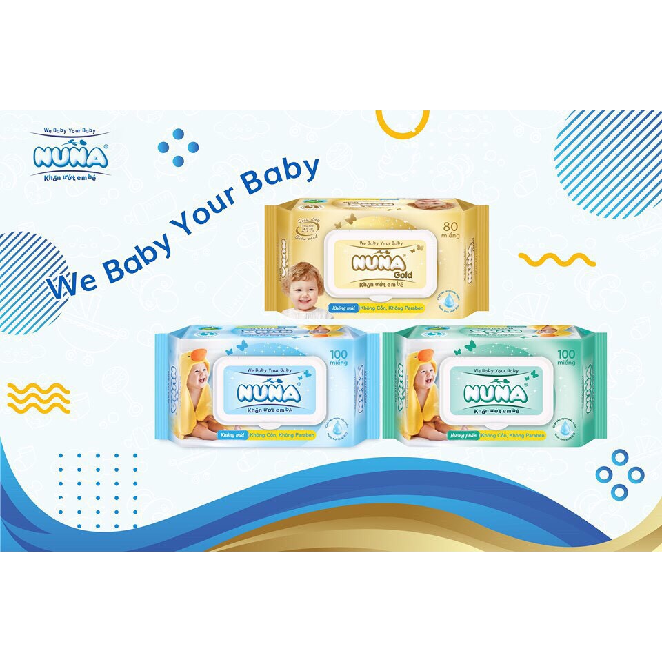 KHĂN ƯỚT EM BÉ NUNA 100 MIẾNG - KHÔNG MÙI