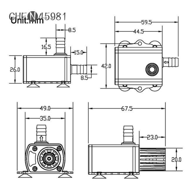 Máy Bơm Không Chổi Than Dc5v 4.8w Cho Đài Phun Nước