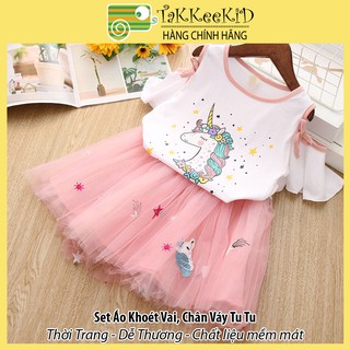 Set Áo Váy Bé Gái, Bộ Áo Khoét Vai Kèm Chân Váy Xòe Bé Gái Hình Pony Đáng Yêu