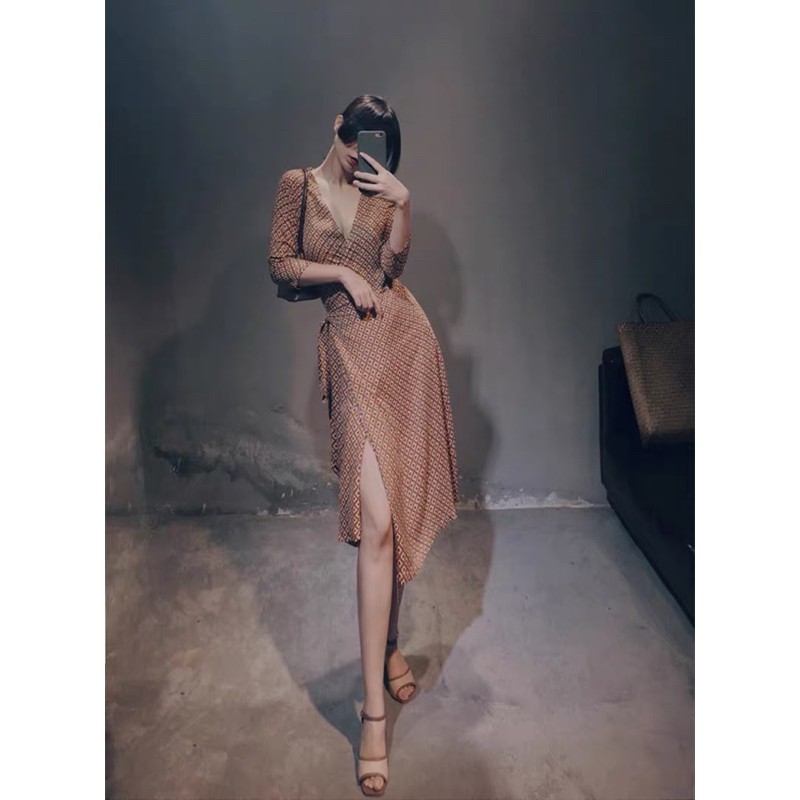 Đầm váy midi body tay lỡ cổ V-QB STORE