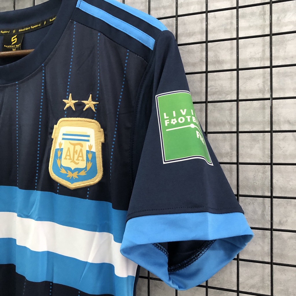 Bộ quần áo bóng đá Ngôi sao Messi argentina xanh sân khách 2022 font mới