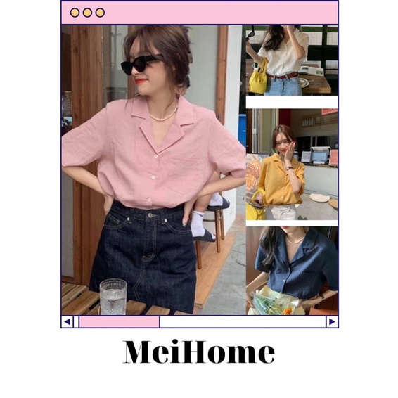 {Giá SALE}❤️ Áo sơ mi cổ V cộc tay 4 màu MeiHome🥰