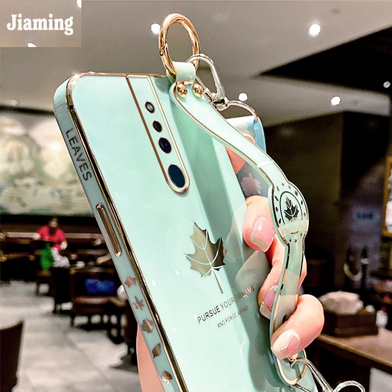 Ốp Điện Thoại Viền Lá Phong Mạ Điện Sang Trọng + Dây Đeo + Vòng Tay Cho OPPO F11 Pro