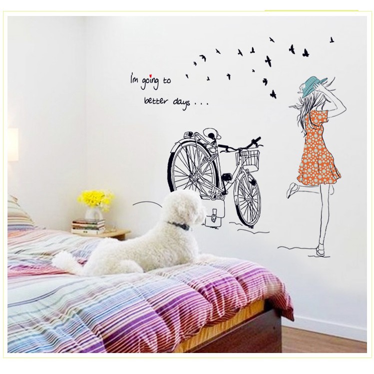 Decal dán tường phòng ngủ [THANH LÝ] tranh cô gái và lưới bắt giấc mơ AmyShop