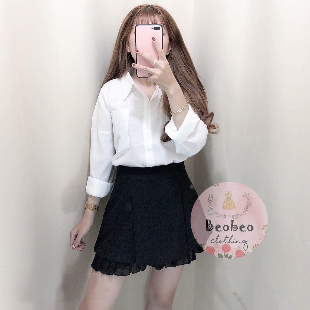 [Ảnh thật] Áo sơ mi oversize trắng 2 túi ulzzang