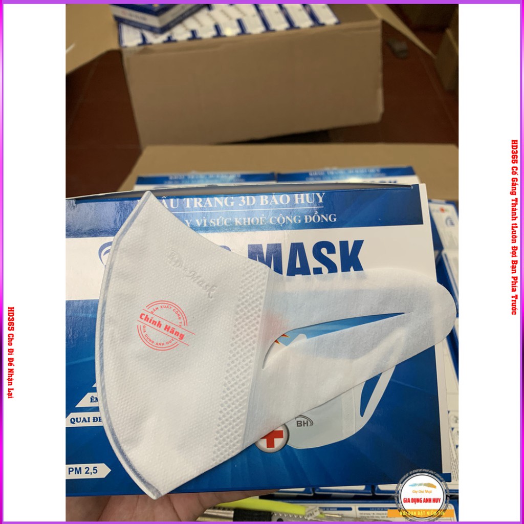 Khẩu Trang 3D MASK Cao Cấp Quai Đeo Co Dãn 100% không Đau Tai - ComBo Hộp 50 Chiếc HD365