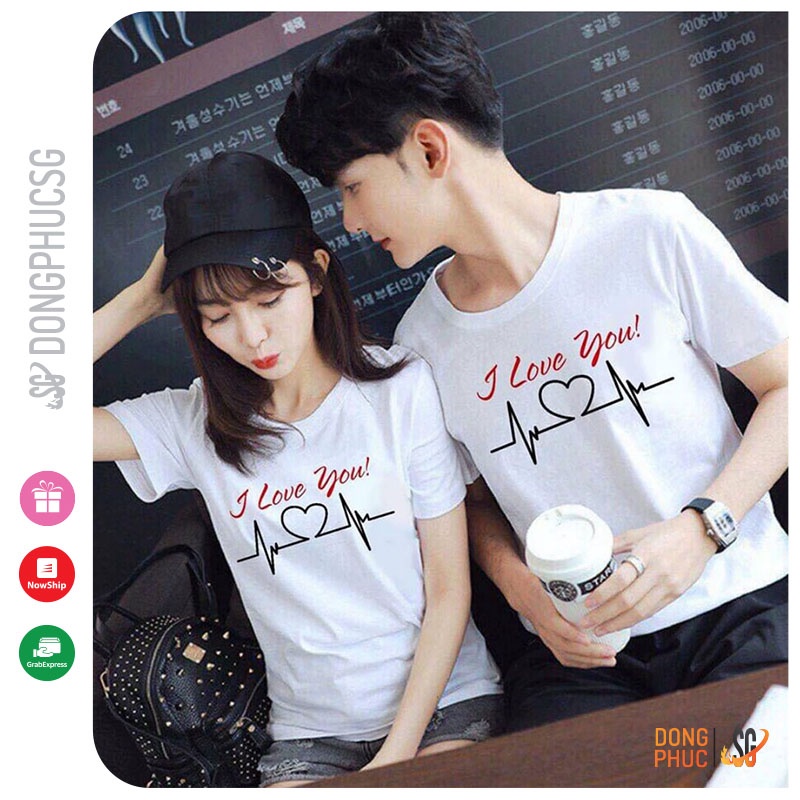 Áo thun cặp đôi nam nữ phông unisex cổ tròn tay ngắn mẫu Nhịp tim thun cotton mềm mịn AC107T