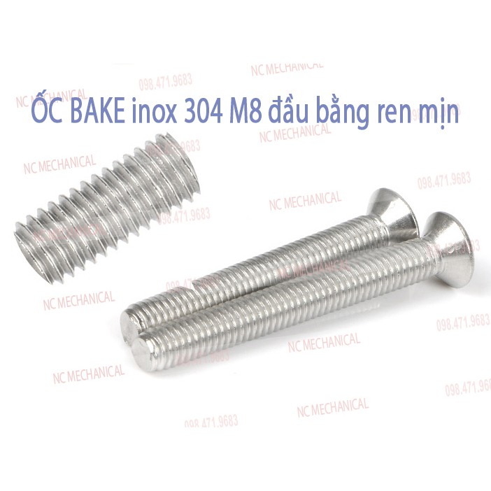 ỐC BAKE inox 304 M8 đầu bằng lỗ chữ thập ren mịn
