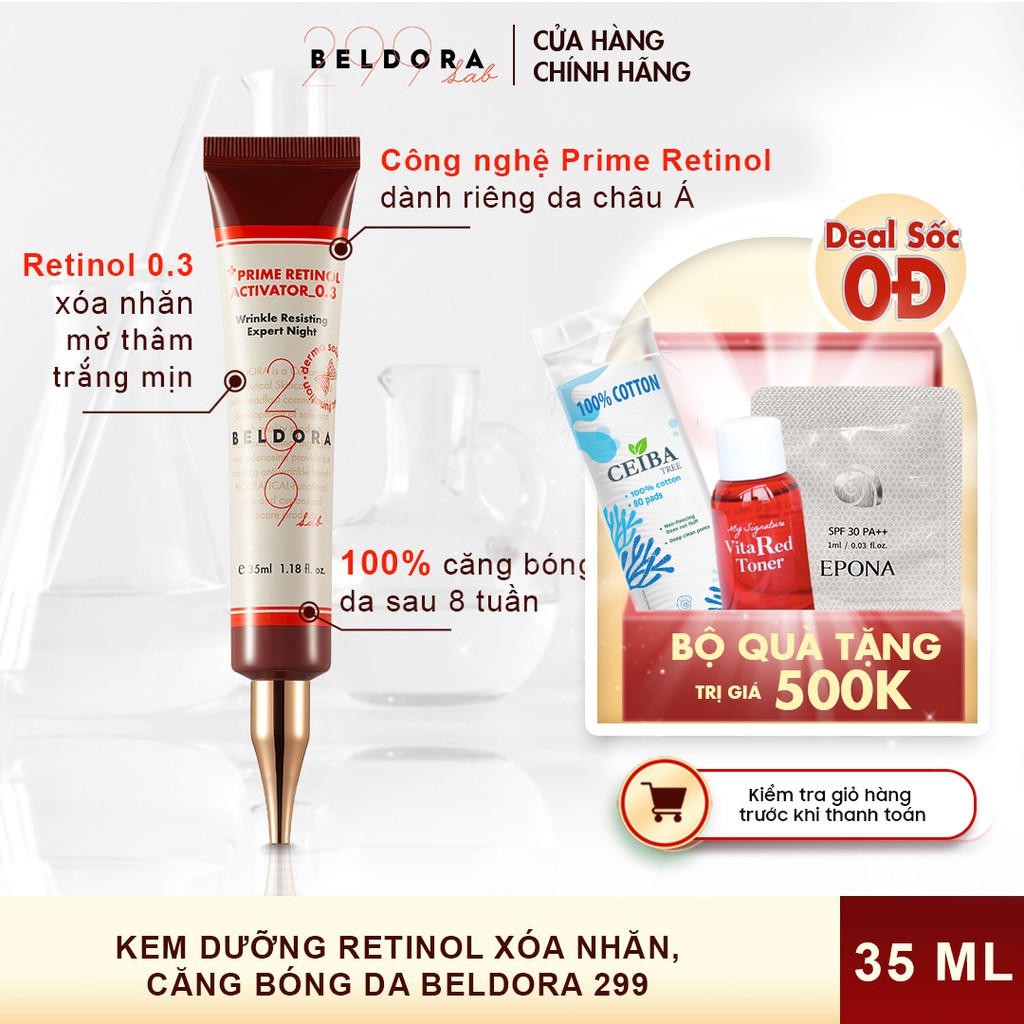 Kem Dưỡng Retinol 0.3 Xóa Nhăn, Căng Bóng Da Beldora 299 Prime Retinol Activator 35ml