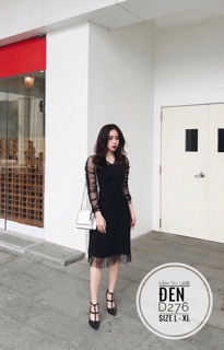 Bigsize Đầm tay lưới đen D276