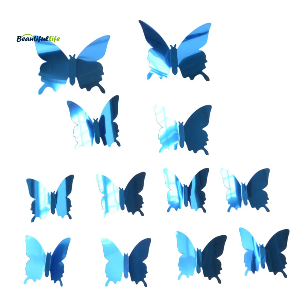 Flash Wall 12pcs / Set Butterfly 3d Mirror Sticker