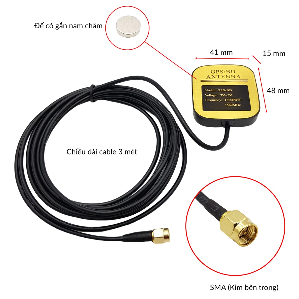 Anten định vị GPS BD 28dBi đầu ra SMA cáp dài 3 mét