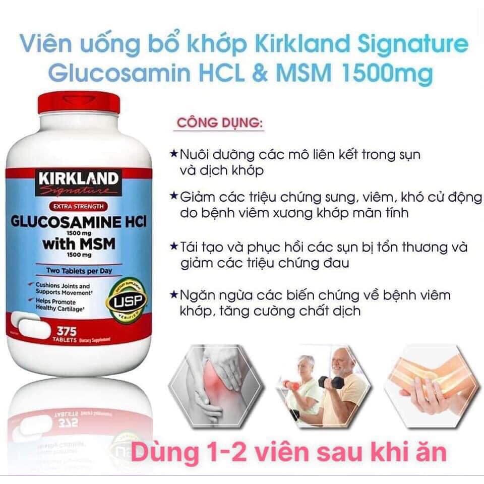 [HÀNG MỸ] Viên uống xương khớp Kirkland Signature Glucosamine HCL & MSM 375v 100% USA Date xa