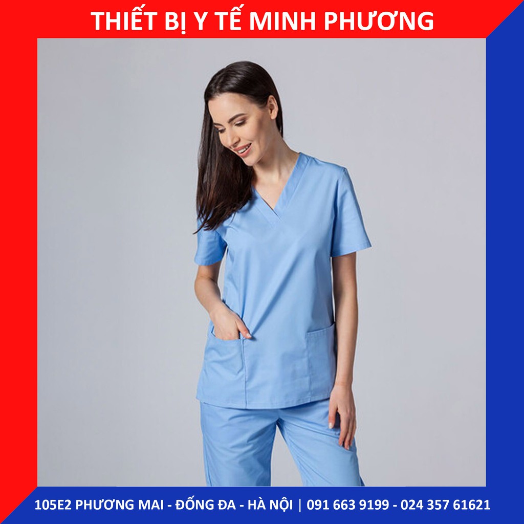 Bộ scrubs bác sĩ, quần áo y tế xanh dương nam, nữ các size S M L XL