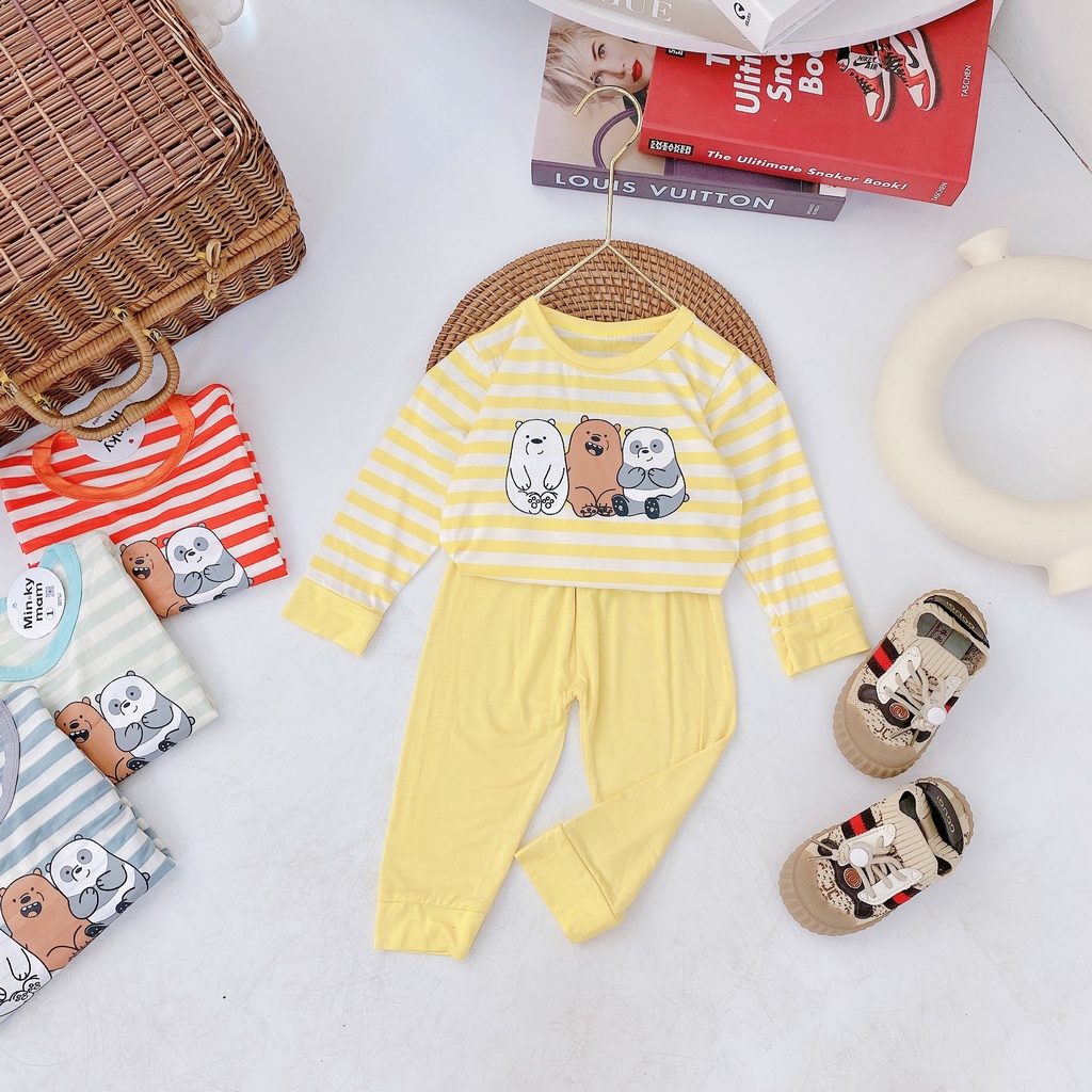 Quần Áo Dài Tay Cho Bé Bộ ,Thun Lạnh Hình Gấu Thời Trang Trẻ Em Đồ Bộ MinKy Mom Tay Dài (QATE01)