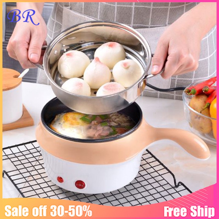Nồi lẩu điện ca mì có lồng hấp 18cm,2 lớp, Nồi lẩu điện đa năng 2 tầng có lồng hấp và nắp kính cao cấp, Ca nấu mì nồi lẩ