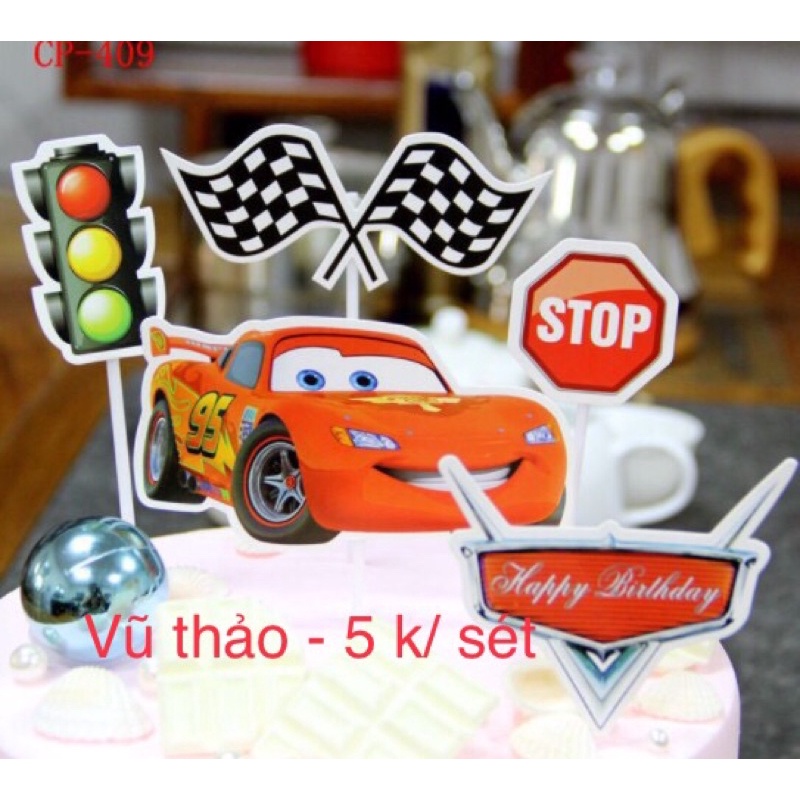 combo 10 SÉT Ô TÔ LÁ CỜ TRANG TRÍ BÁNH KEM