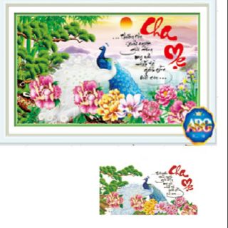 Tranh đính đá cha mẹ kt 90*50cm